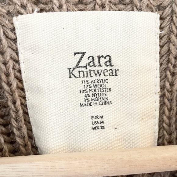 Zara knit Women’s Knit Dress/Tunic/Sweater Wool Mohair Blend Faux fur Tan Sz M - Picture 2 of 7